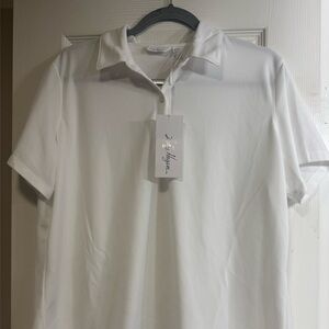 Lady Hagen button up polo shirt. Slits on side hem. Moisture wicking. NWT